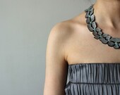 Leather Flower Row Necklace with Sterling Silver Chain and Jade Stones