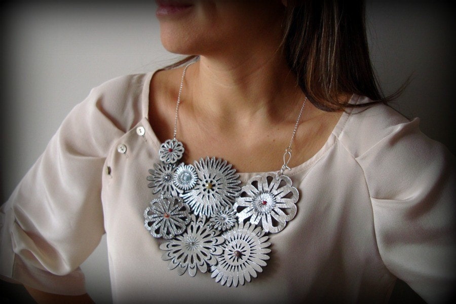 Silver Leather Spring Flowers with Tiny Gems