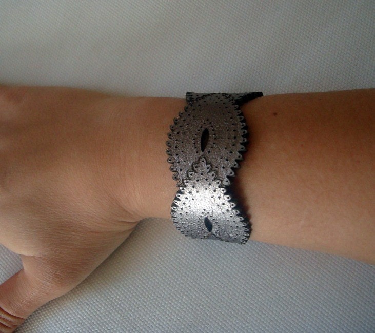 Silver Leather Braid Cuff