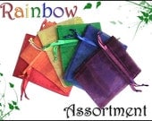 30 3x4 Sheer Classic Rainbow Assortment Organza  Bags - Drawstring  -Great for Party/ Shower favors- Jewelry -Sachets