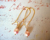 Pink Pearl Long Drop Earrings on Gold EarwiresBridesmaids Jewelry, Bridal Jewelry