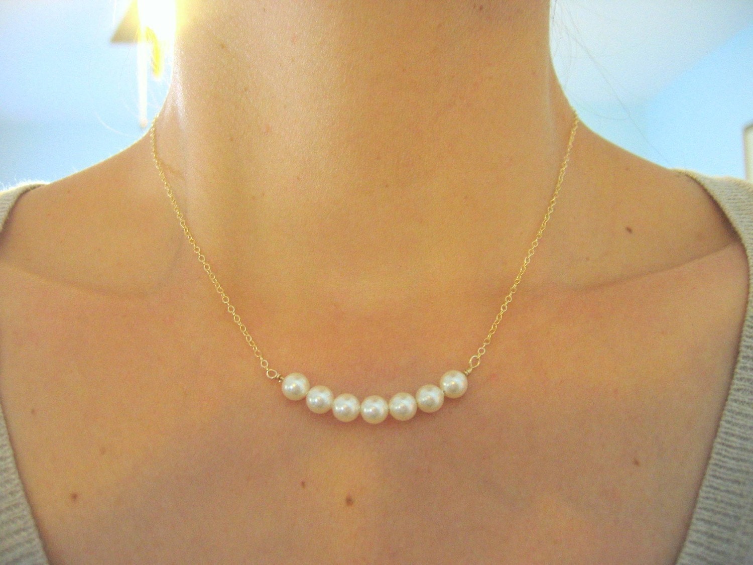 Pearl Necklace, Row of White Pearls, Bridesmaids Jewelry, Bridal Jewelry