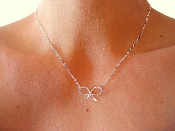 Bridesmaid Gifts, Silver Jewelry, Sterling Silver Bow Necklace, Silver Necklace, Bow Necklace