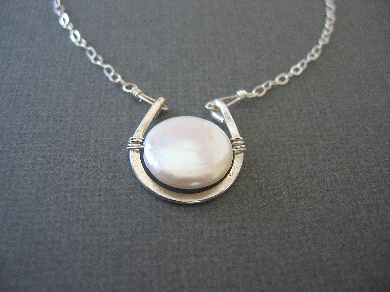 Sterling Silver Necklace, Coin Pearl Necklace, mother's day jewelry