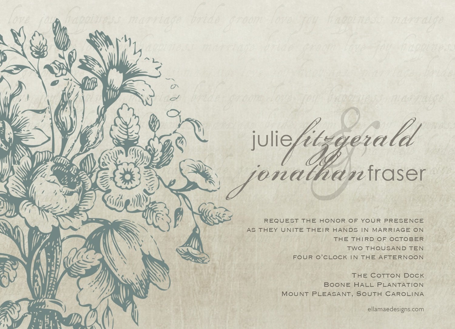 Elegant Wedding Invitation. Can be customized to be a Vintage Birthday Invitation, Save the Date, Bridal Shower, Party Invitation