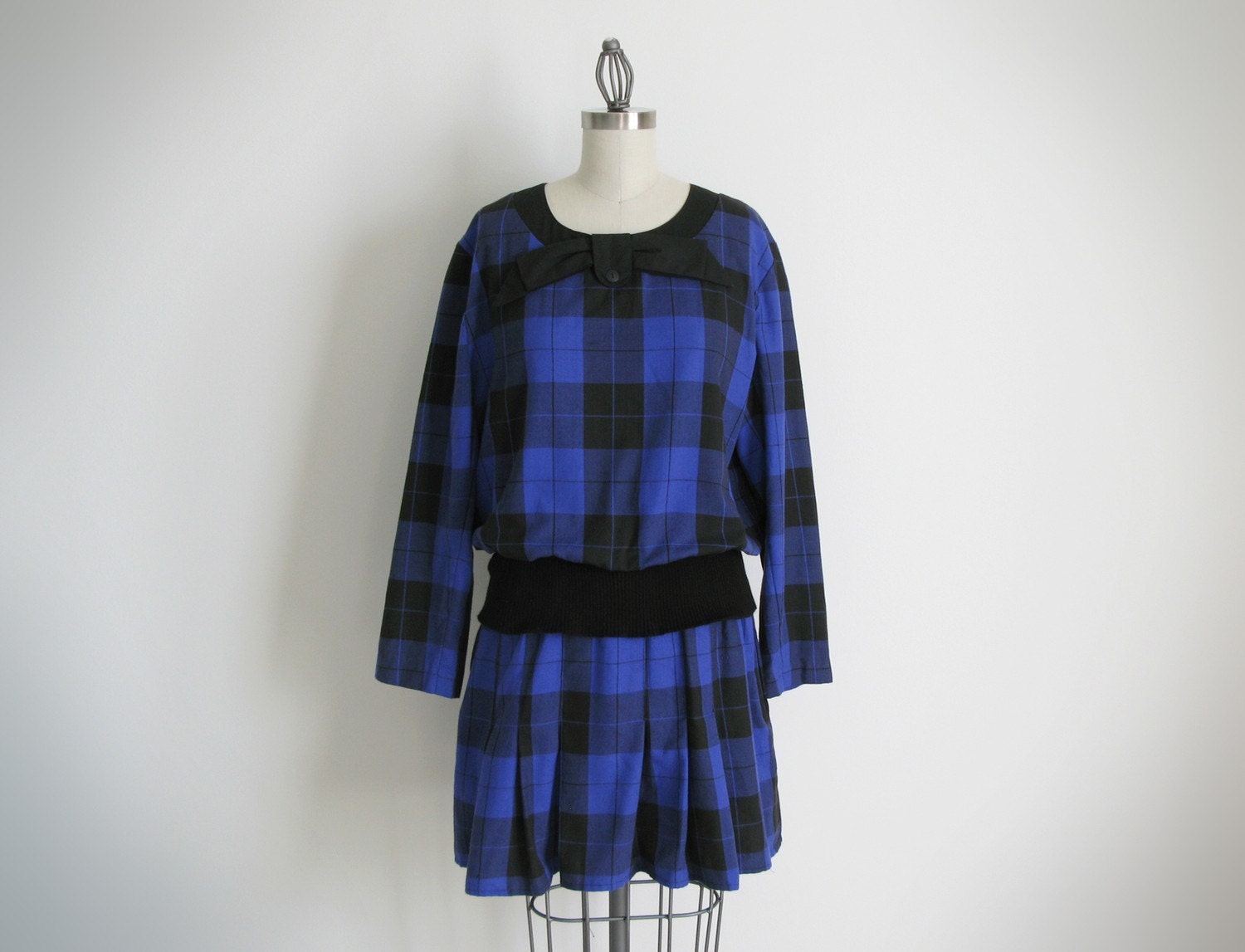 Vintage blue and black plaid mini dress. (SALE)