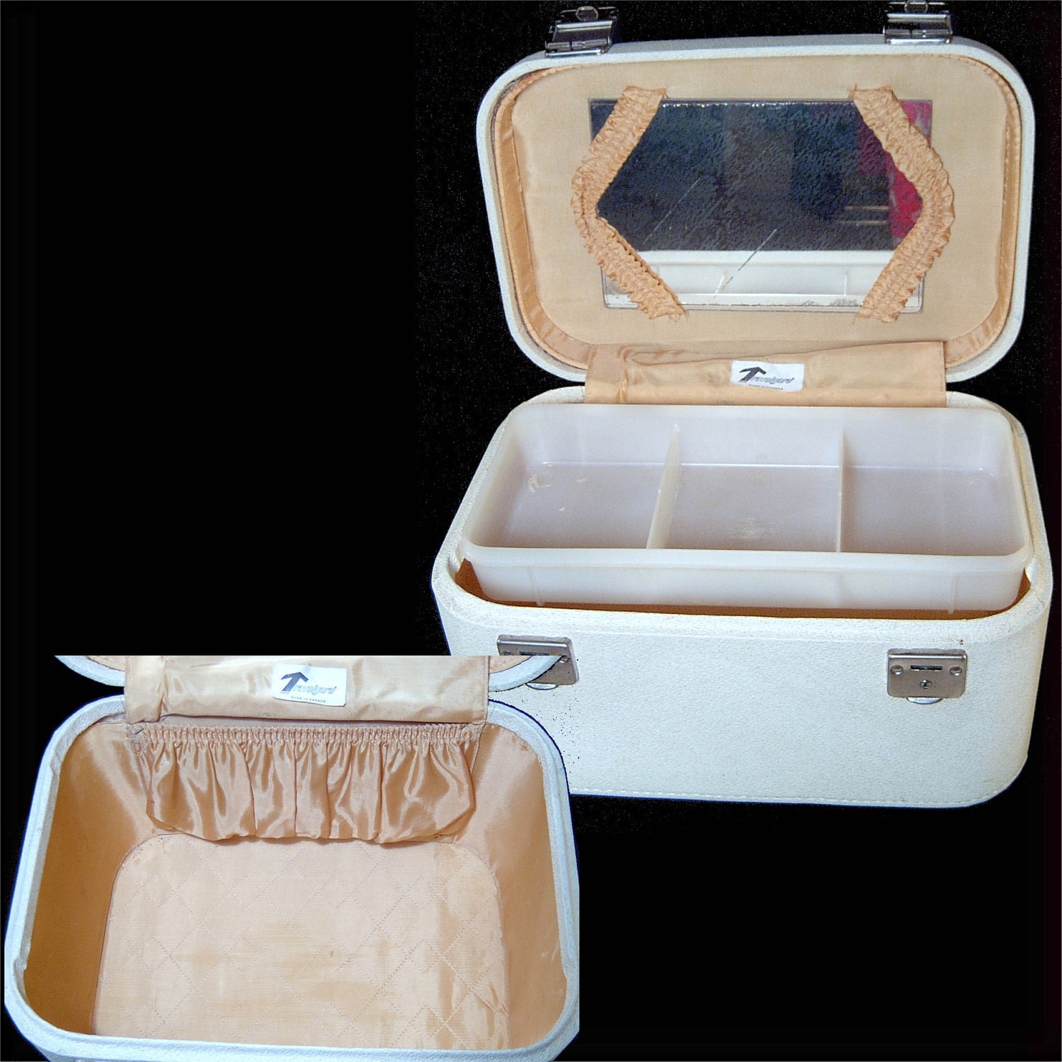Vintage 1960s white vanity case suitcase w key Travelgard Canada