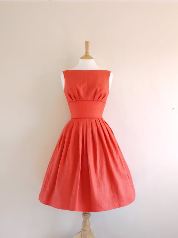 Red Linen Tiffany Prom Dress - made by Dig For Victory