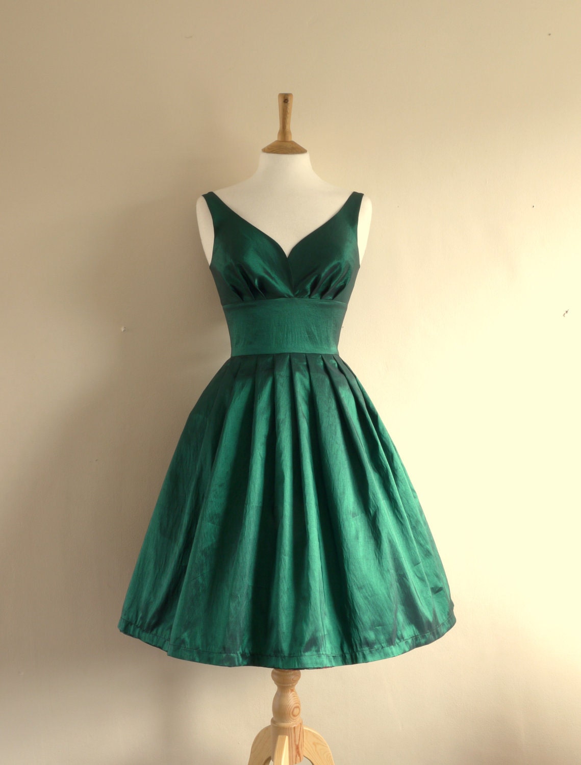 Size UK 6-16 - Emerald Green Taffeta Prom Dress - Made by Dig For Victory