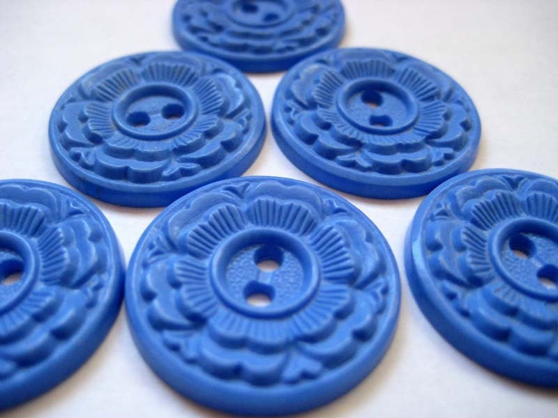 Vintage Blue Buttons NOS Cornflower Blue set of 6