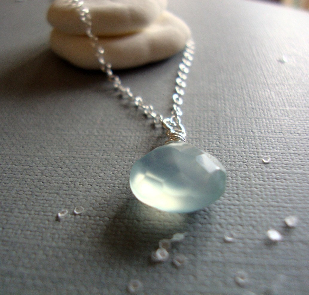 ocean mist - lovely blue chalcedony gem - sterling silver or gold chain - simple everyday jewelry
