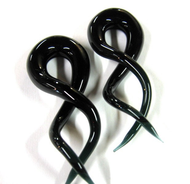 6g,4g,2g,1g,0g,00g,000g Twister Ear Shape Plugs Gauges for Stretched Ears 100% Hard Glass