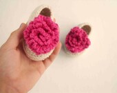 Hot Pink and Ecru Flower Baby Newborn Shoes