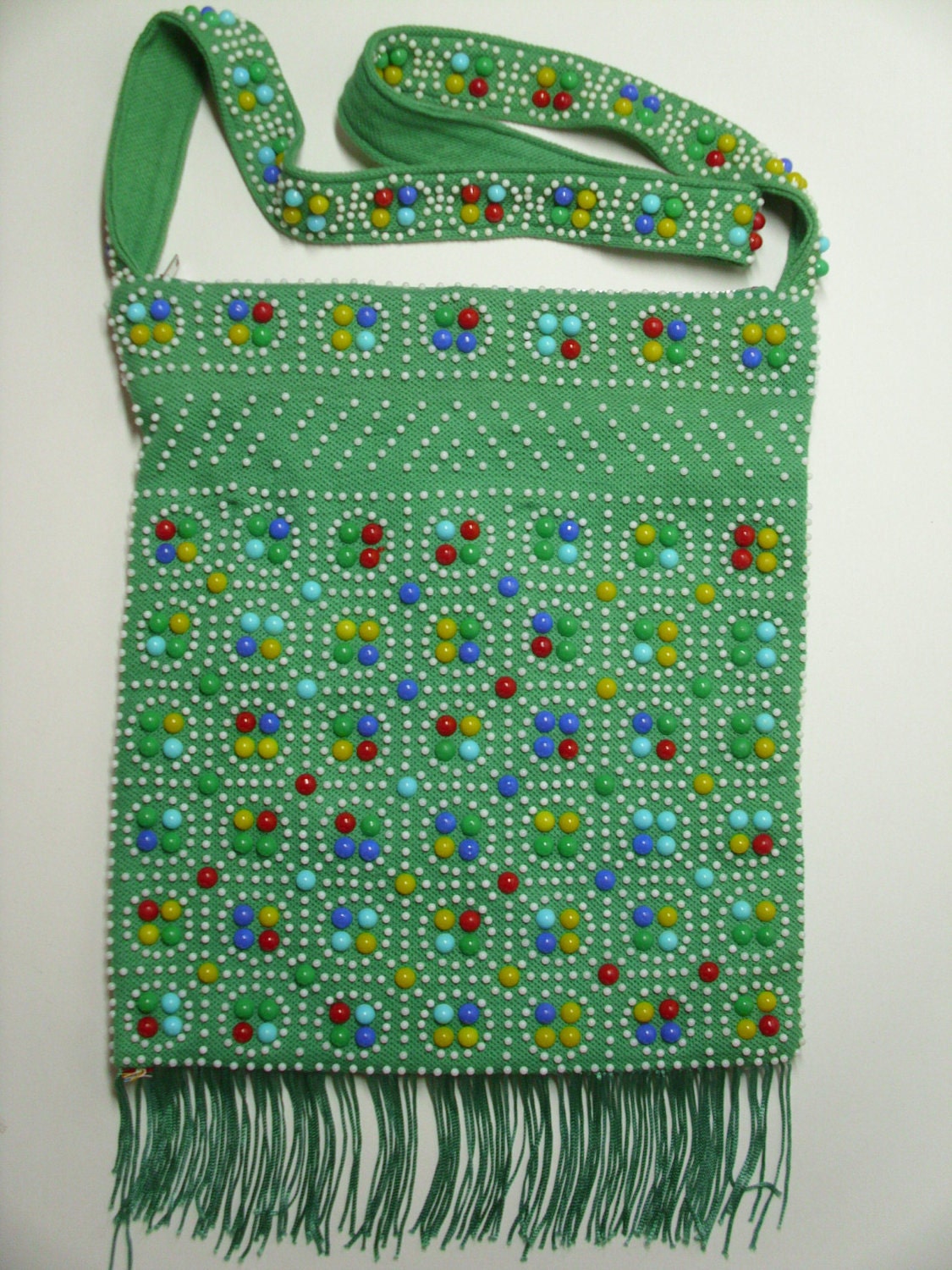 Vintage Green Beaded Handbag w/Fringe