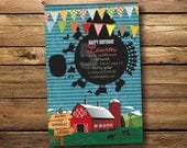 It's A Barnyard Bash- Farm Theme Birthday Party Invitation, Digital or Printed