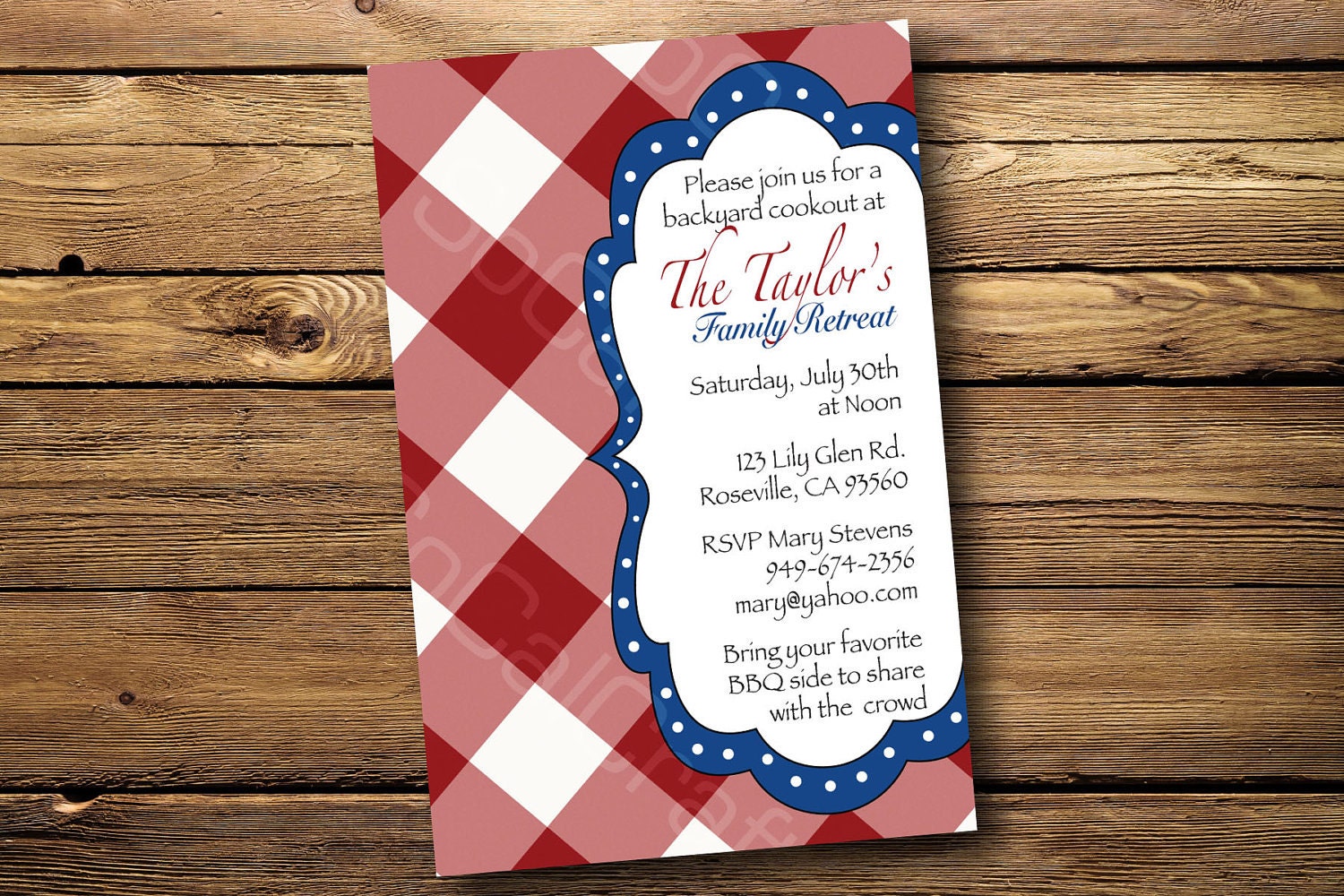 Good Old Fashion BBQ Cookout Invitation, Printed or Digital