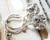 Clear Rhinestone Swarovski Earrings, Diamond-Like Swarovski Crystal Rhinestone Ball, Sterling Silver, Bridal Wedding Earrings