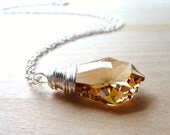Swarovski Crystal Necklace - Golden Topaz Brown Crystal Baroque Wire Wrapped Pendant, Glass, Handmade Necklace, Fashion