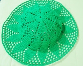 Womens Lace Crochet Hat the Wide Brim Hat in Green Summer Hat