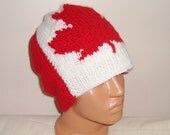 Hand Knit Hat Mens Hat - Canada Flag Hat in Red White - Spring Fashion Spring Accessories