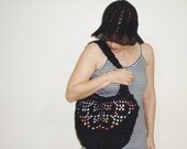 Crochet Womens Tote Bags Purse in Black Heart Medium