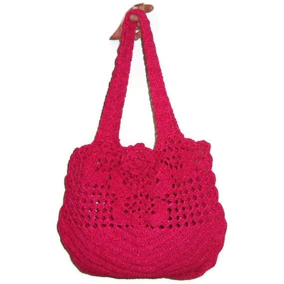 Handmade Crochet Bright Pink Summer Beach Purse Bag Tote - Mothers ...