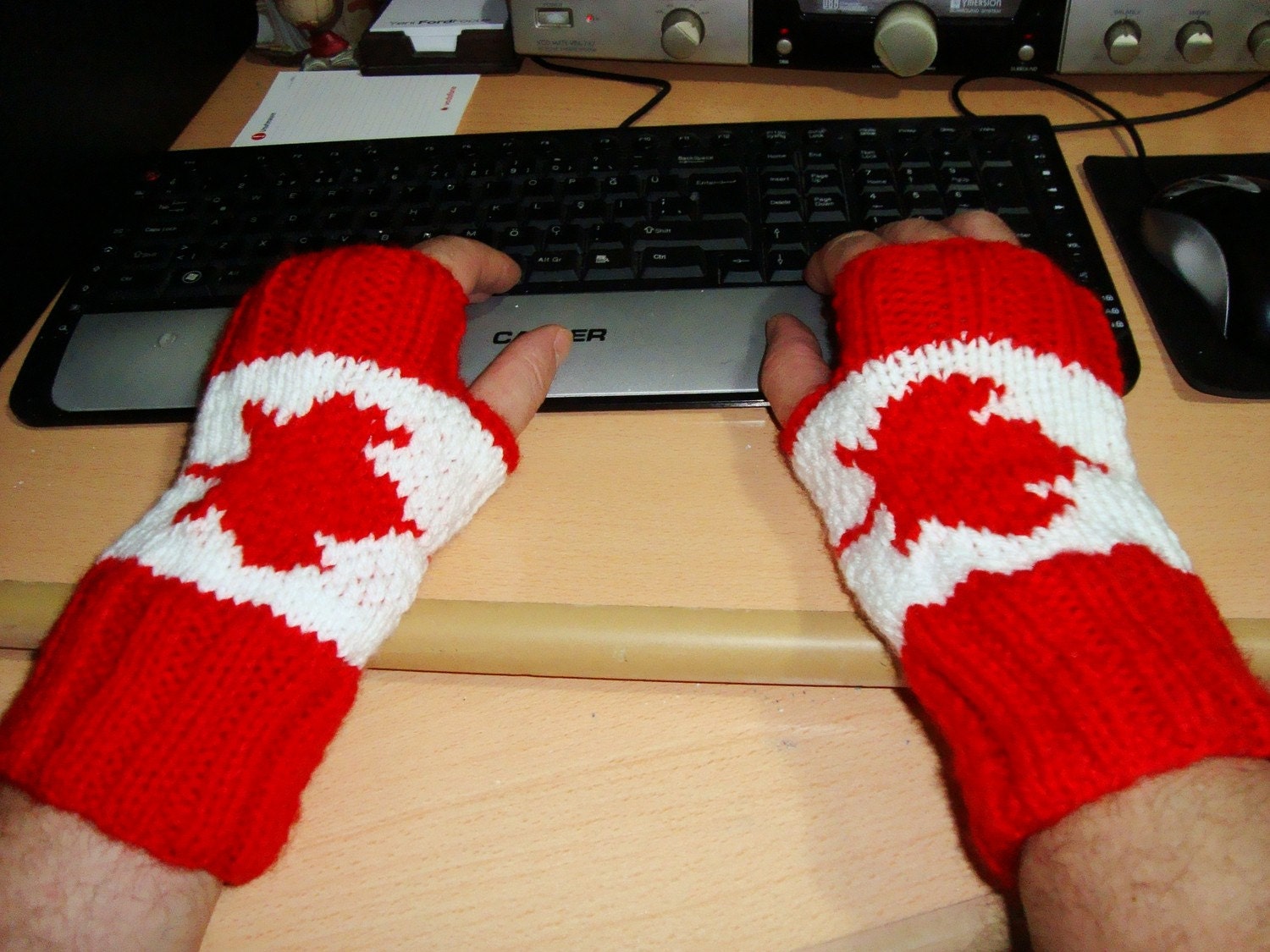 Canadian Flag Fingerless Mittens Gloves for Mens - Red White - Winter Accessories bikes sports