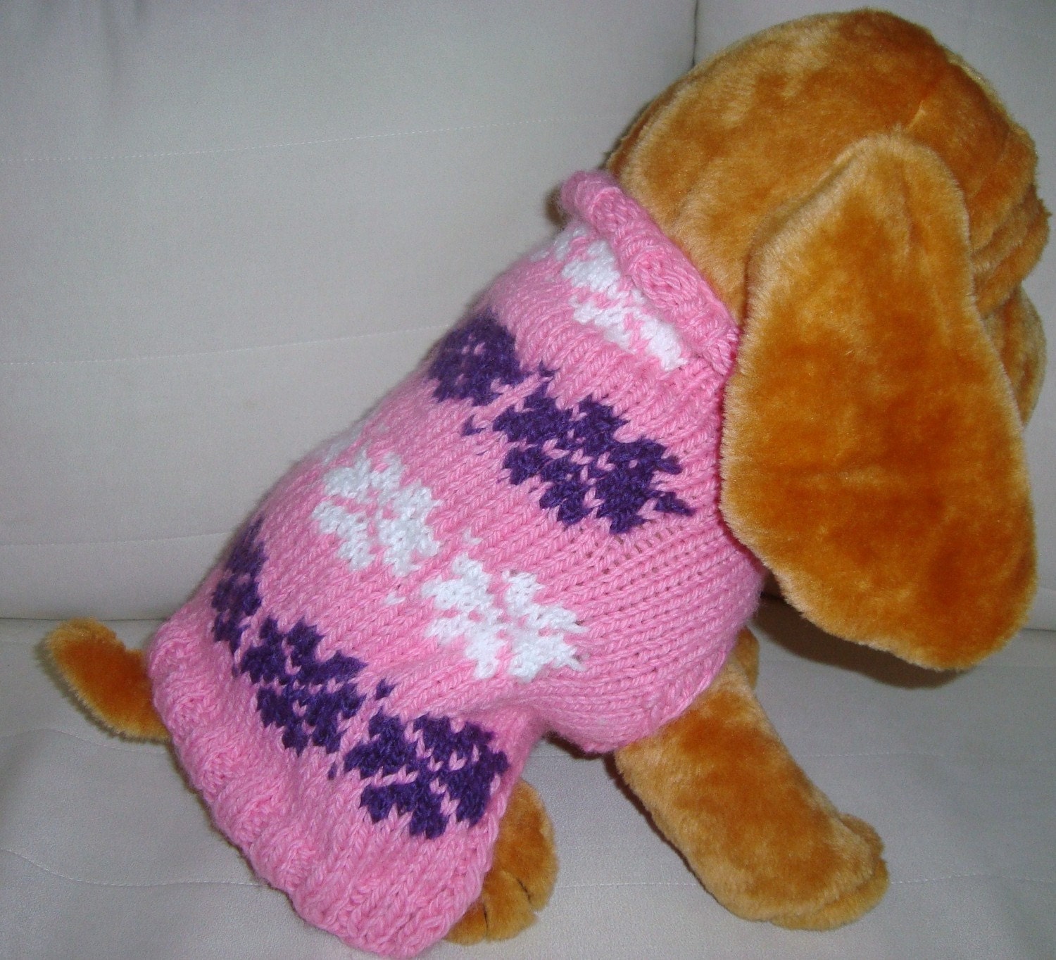 SALE-Hand Knitting Dog Sweater-Custom Pet-Pink Purple White-Winter Dog Fashion Clothing