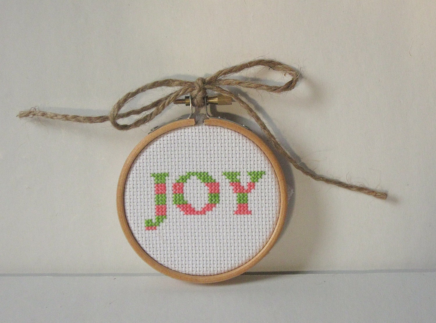Striped Joy Cross Stitch Christmas Ornament Kit - Green and Pink