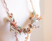 textile necklace - fiber / fibre jewelry - extra long - twisted - in peach / copper / brown / white / light blue