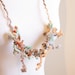 textile necklace - fiber / fibre jewelry - extra long - twisted - in peach / copper / brown / white / light blue