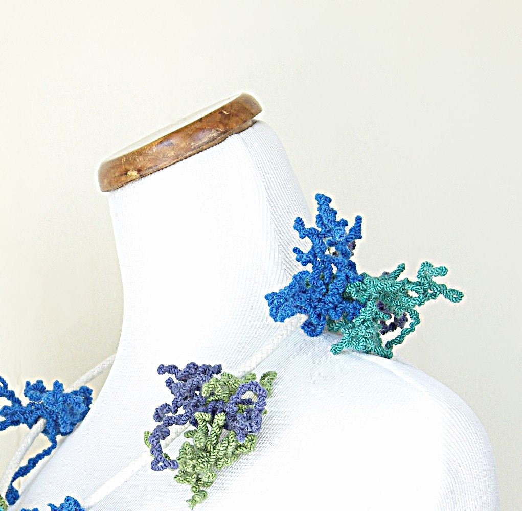 pom pom necklace in Blue / Sage Green / Dusk Violet / Turquoise