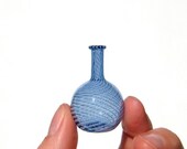 Miniature Bottle with Cobalt Blue and Periwinkle Stripes, Hand Blown Glass