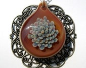 Hand Blown Glass Pendant, Honey Glass Flower Pendant