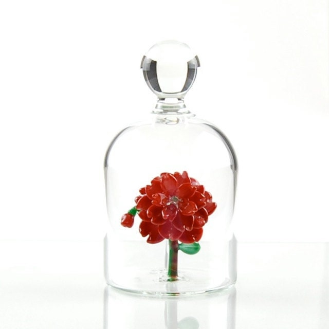 Glass Flower in a Jar - Red