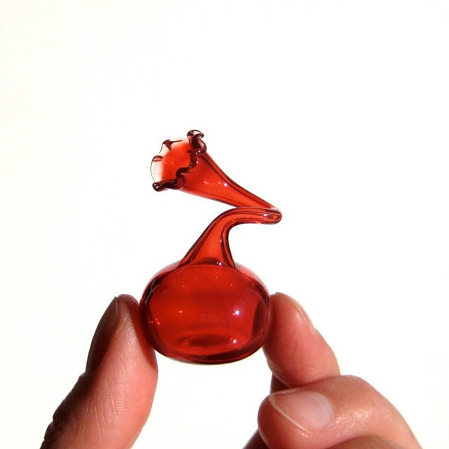 Red Flower Bottle, Hand Blown Glass