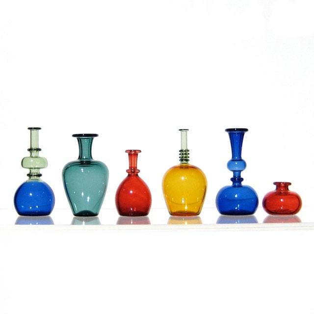 Miniature Scalloped Vase in Blue, Hand Blown Glass