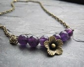 Amethyst and Brass Flower Necklace