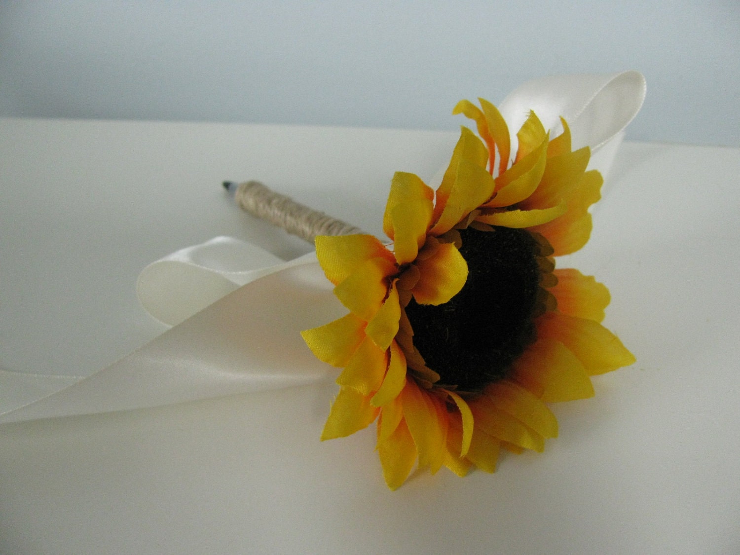 Guest Book Pen You Customize Outdoor Rustic Jute Burlap Ribbon Covered shown with Sunflower