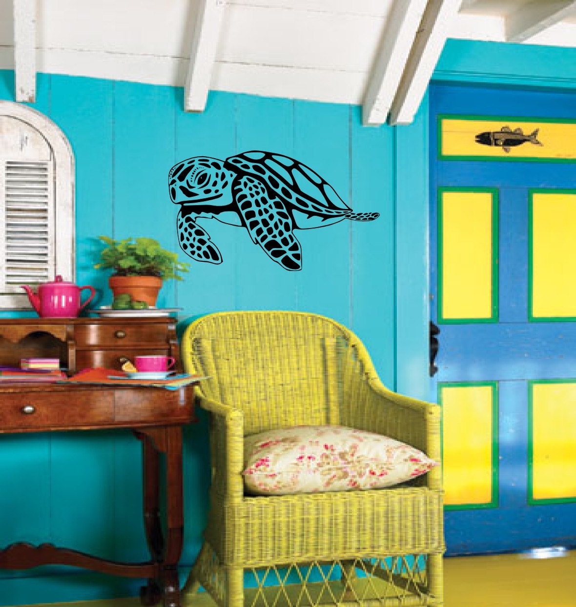Hawaiian Sea Turtle Cruisin - Vinyl wall art graphic decals stickers by 3rdaveshore