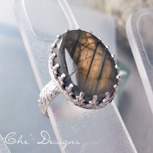In Stock, Handmade Ring, Oval Labradorite Cabochon, Sterling Silver, OOAK, size 6.5