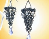 In Stock Sterling Silver Chain Mesh Earrings, Iolite Cabochon, OOAK