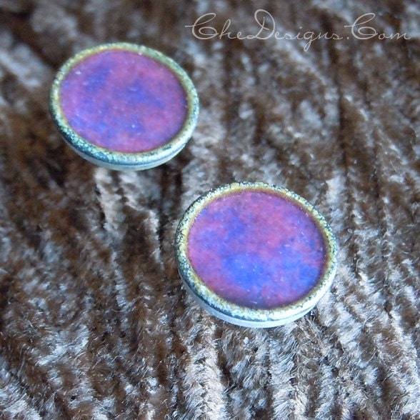 Re-elemental Enamel Post Earrings, 8mm, Handmade Silver Studs, Purple, Pink