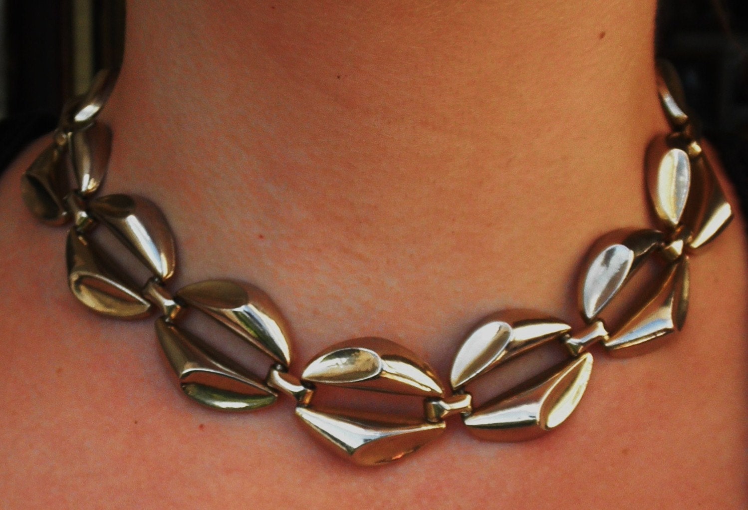 Art Deco Heavy Metal Brass Necklace