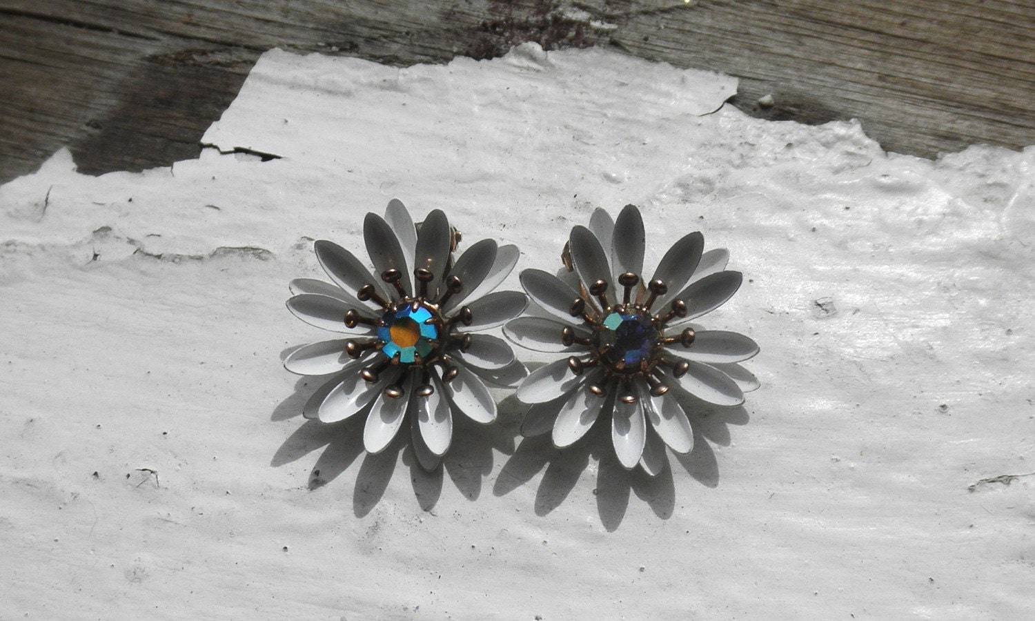 Starburst Rhinestone Enamel Floral Earrings
