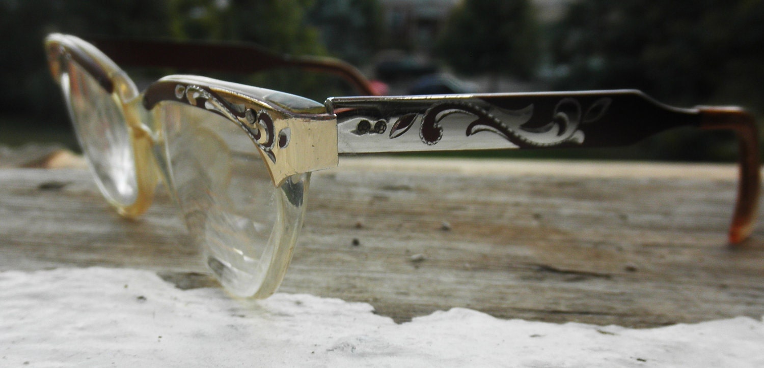 1950s Fancy Cat Eye Glasses UOC USA Alum S/M