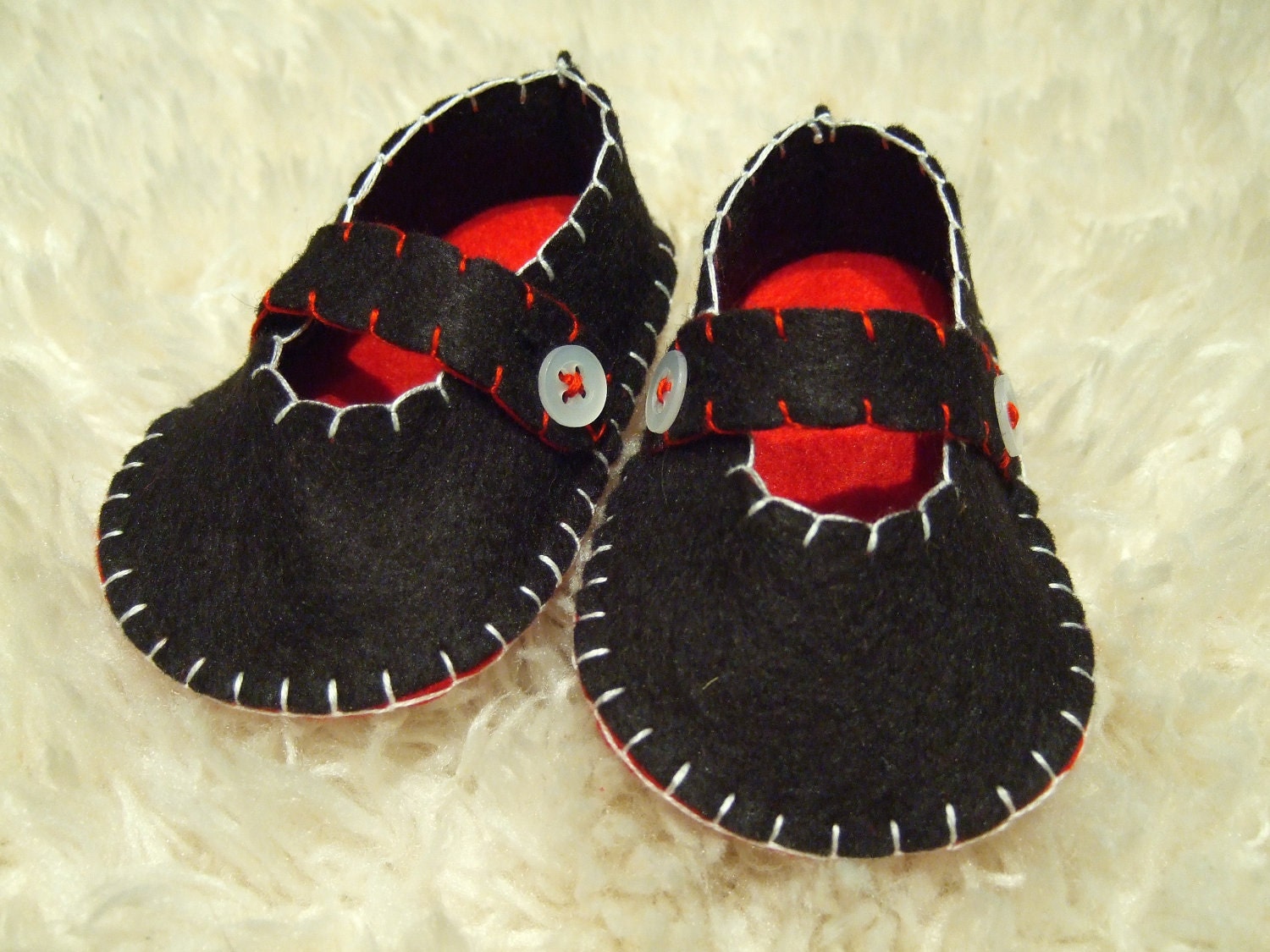 Classic Black Mary Janes - Felt Baby Shoes - Can Be Personalized