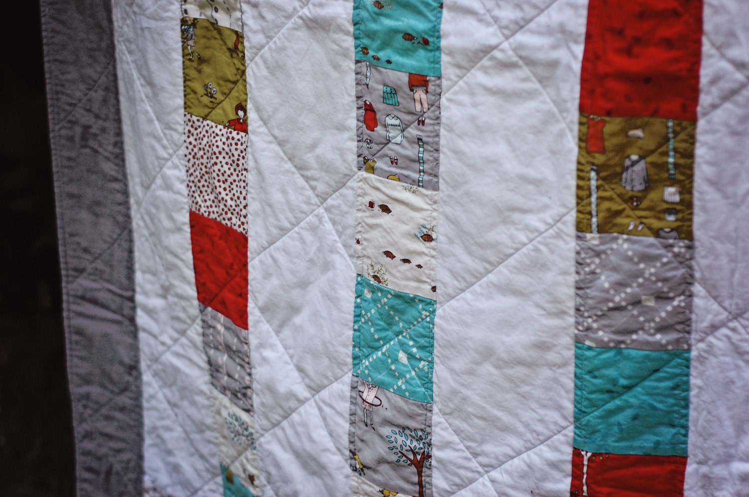 Lap Quilt, Patchwork using Little Apples Fabrics, Ready to Ship