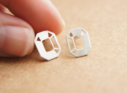 MINI GEM STUDS - 199 Carat Series - Sterling Silver - Hand Cut Facets - Pear, Heart, Brilliant, Emerald, etc.