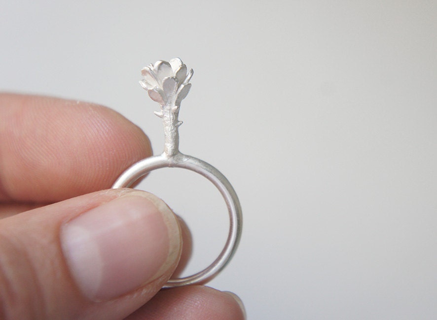 ROSA ring - Infancia Series - Le Petit Prince inspired, silver, handmade, white flower, organic, delicate, little prince, thorns